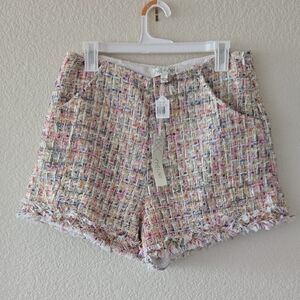 She and Sky High Waist Tweed Shorts - Multicolor Pattern